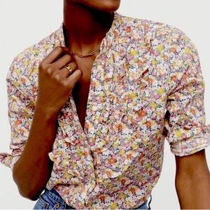 J Crew Liberty Fabric Band Collar Ruffle Front Shirt Women’s Sz S Libby Floral